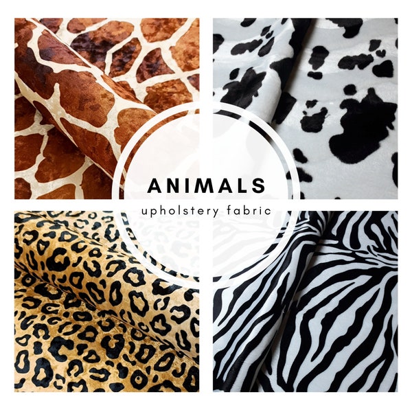 Tissu d'ameublement animalier | modèles de tissus animaux | Tissu d'ameublement | 6 modèles | girafe | zèbre | léopard | vache blanche | mélanger la vache