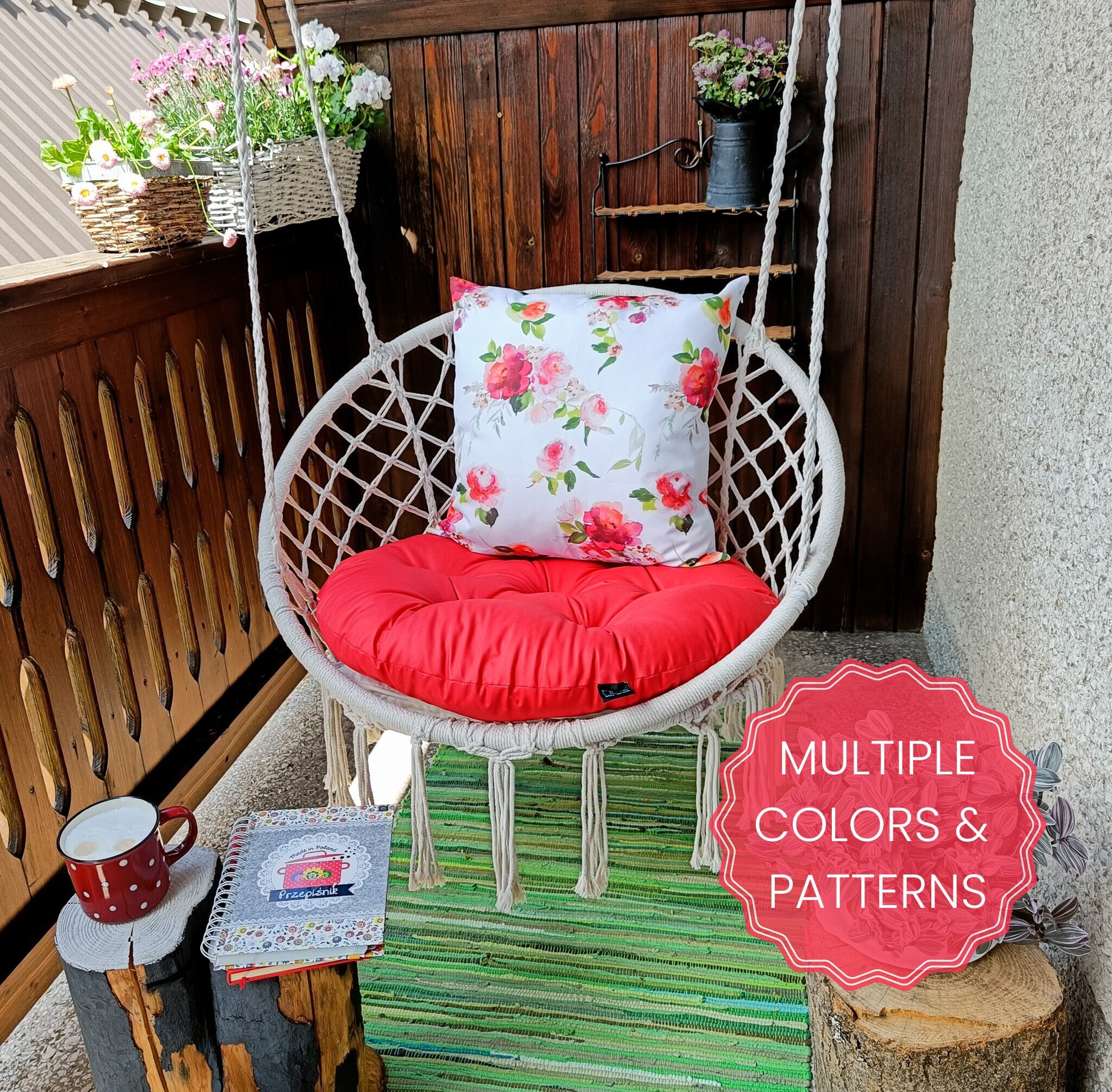 Cushions for hanging chair| Backrest + Seat Cushions | Outdoor waterproof cushions for macrame Boho swing | Replacement Overstuffed  pillows