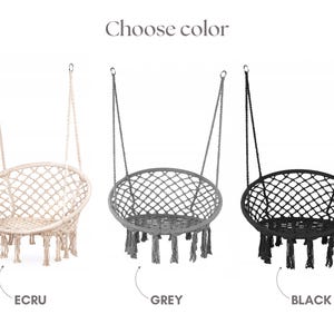Hanging Chair + Soft Fluffy Pillow + fixing of a swing | Macrame Boho swing & Shaggy cushion | Indoor Swing Hammock Chair with Cushions image 6