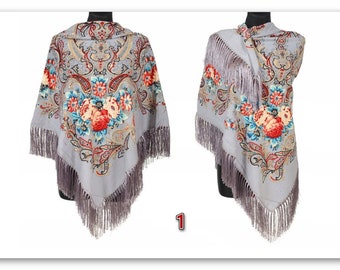 Colourful Large floral folk vintage style scarf shawl fringe new collection-2 
