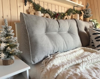 Woven Look Tufted Headboard Pillow | Large Reading Wedge Cushion | Scandinavian Bed Backrest | Reading Back Support Pillow | King Queen Twin