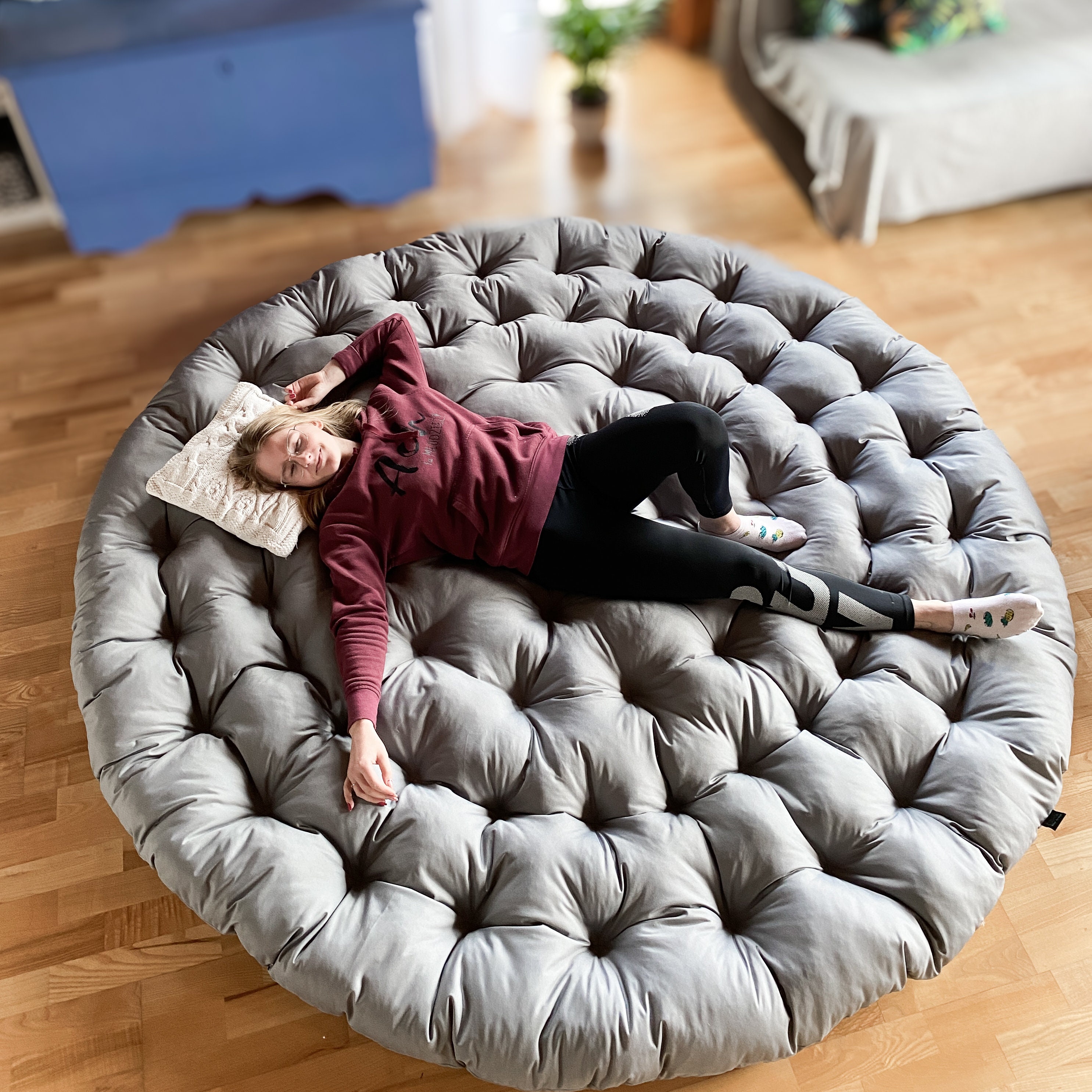 Cuscini Per Sedie Rotondo 45x3 Con Lacci, Cuscino Artigianale Con Zip - Foto 5