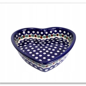 Ceramic Heart dish, hand-painted ceramic plate, polish stoneware Boleslawiec, wedding gift ,vintage platter rustic Bunzlau pottery