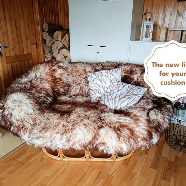 Natural Sheepskin Mamasan Double Papasan Pillowcase  - Soft and Durable | Sheepskin Mamasan Rattan Chair Pillowcase - Cozy Home Decor