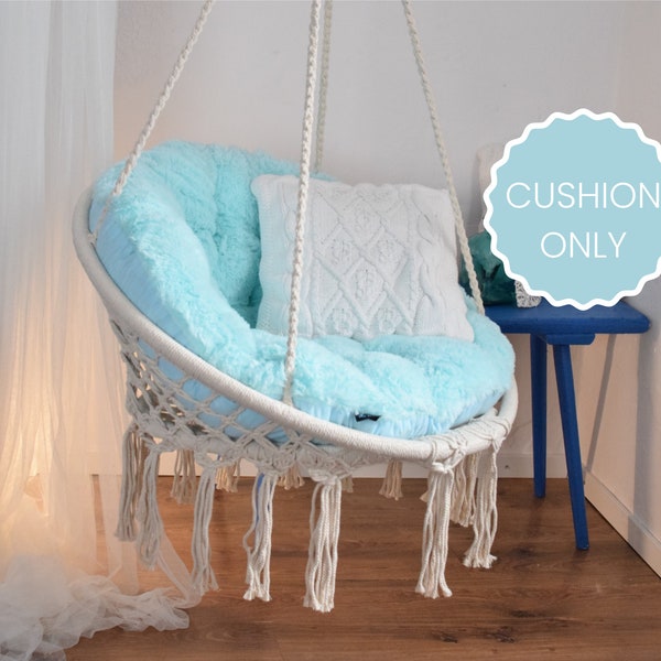 Macrame Hanging Chair Cushion ONLY - Shaggy Boho Design for Cozy and Stylish Seating | andcrafted Cushion for Ultimate Comfort Boho Chair