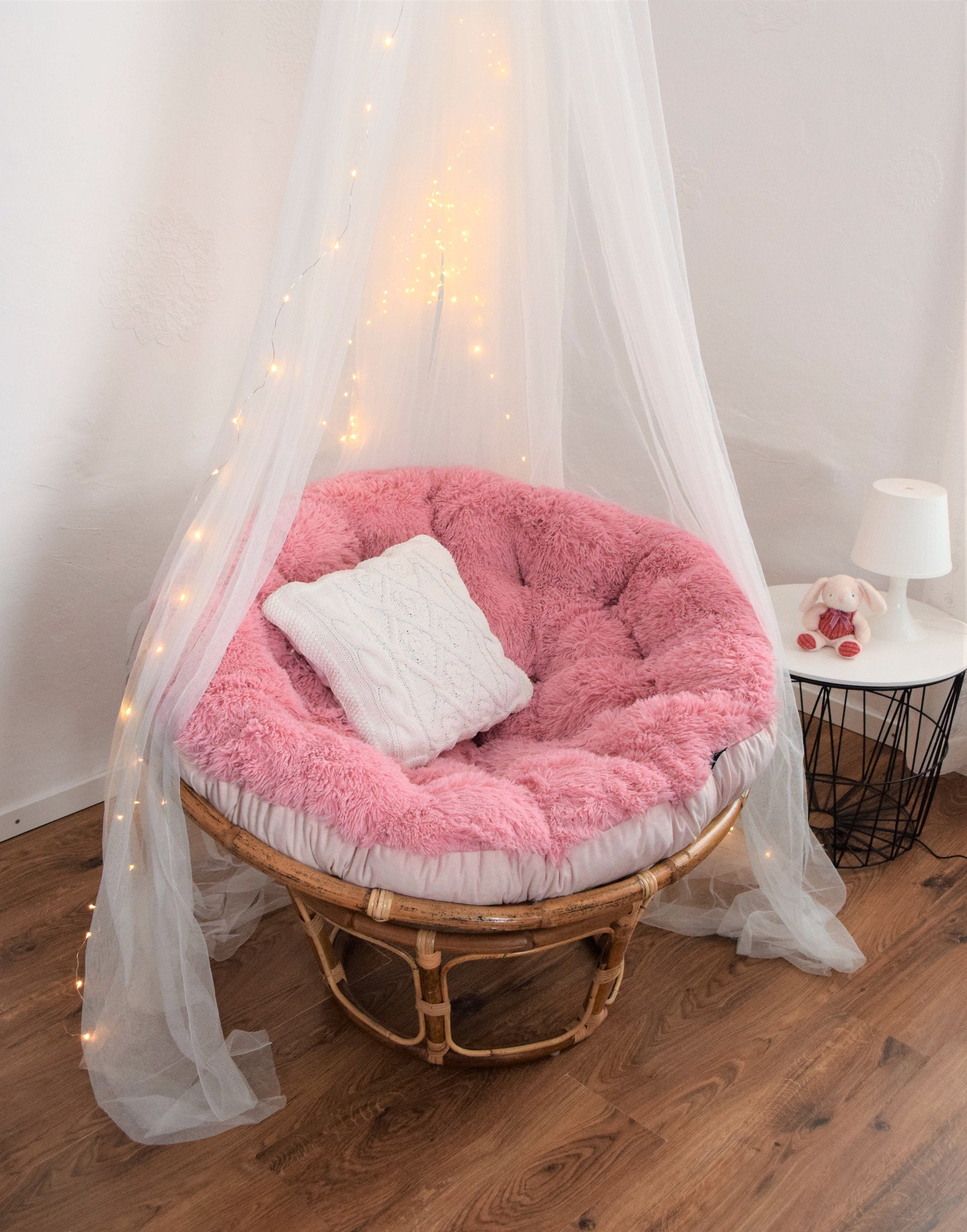 Shinnwa Cojín redondo rosa para silla de dormitorio con funda de piel  sintética peluda, pequeño y lindo cojín de asiento para niños, silla de