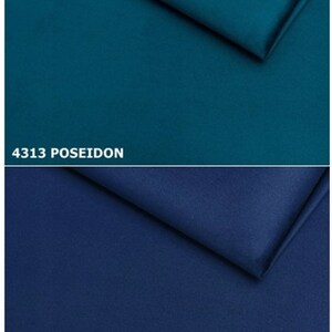 May include: Two fabric swatches, one teal blue labeled "4313 POSEIDON" and the other navy blue labeled "4314 ROYAL BLUE".