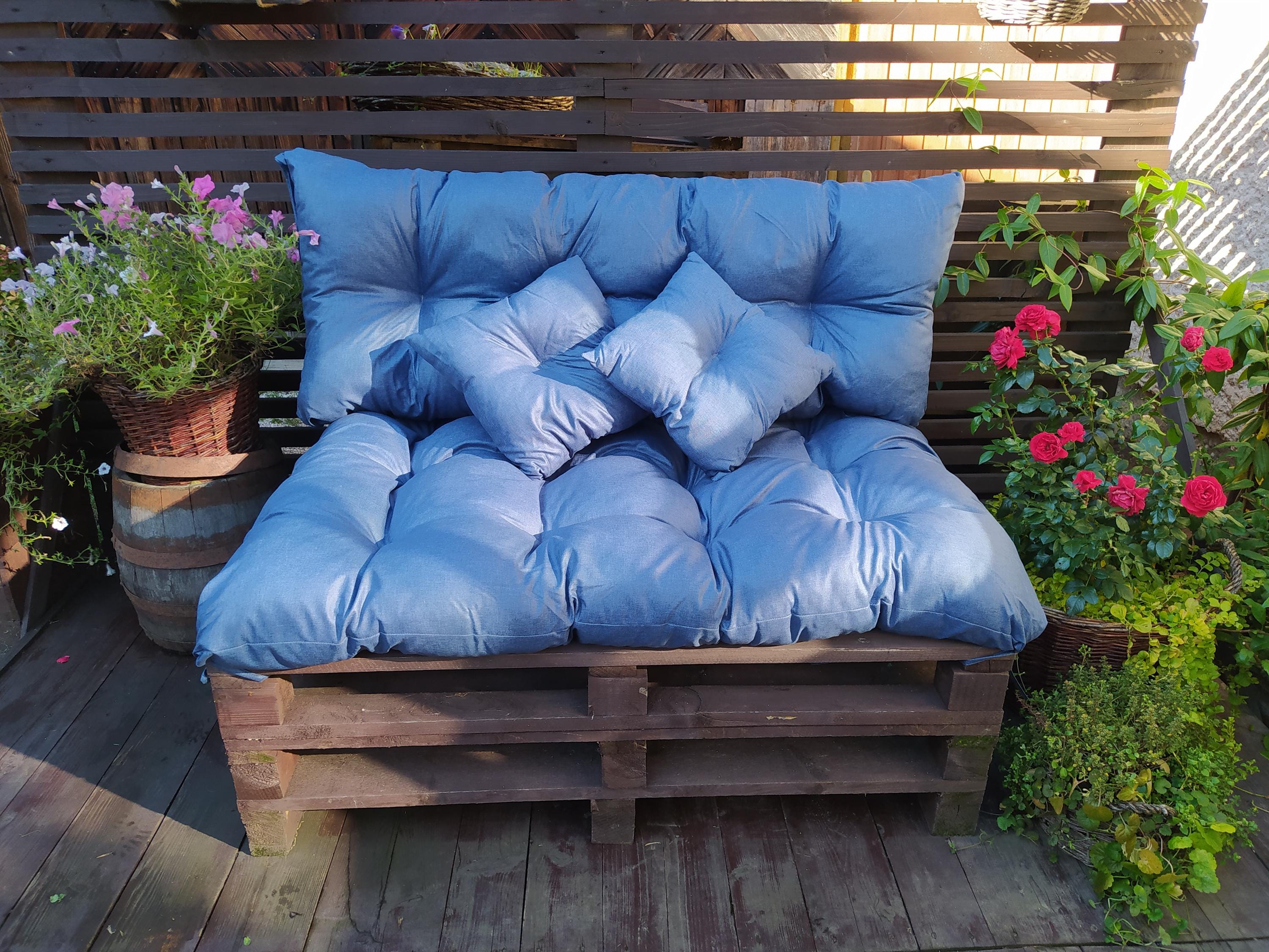 SONDERPREIS Palettenkissen-Set| Rückenlehne + Sitzfläche + 2 kleine Kissen | Leinen Nachahmung Outdoor Kissen