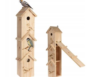 Nichoir Oiseaux En Bois Rétro – Mangeoire Suspendue Extérieur Pour Mésanges, Moineaux & Petits Oiseaux, Avec Toit Protecteur
