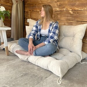 Corduroy Couch Seat Cushions Set Backrest + Seat + 2 Small Pillows
