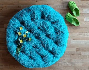 Harige vloerkussens in kleine maten | Kussen om op de vloer te zitten | Rond plat kussen | Zitkussens | Pluche vloerkussen | Futon