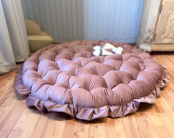 Cuscino da pavimento in velluto / cuscino rotondo con volant / tappeto da gioco per bambini / cuscino da pavimento femminile / cuscino per angolo lettura / cuscino morbido trapuntato per sala giochi