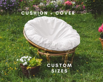 Custom Sizes Round Cushion + Cover for Rattan Papasan Chair | Washable Pillowcase | Round Floor decorative White Large Pad Cushion & Cover