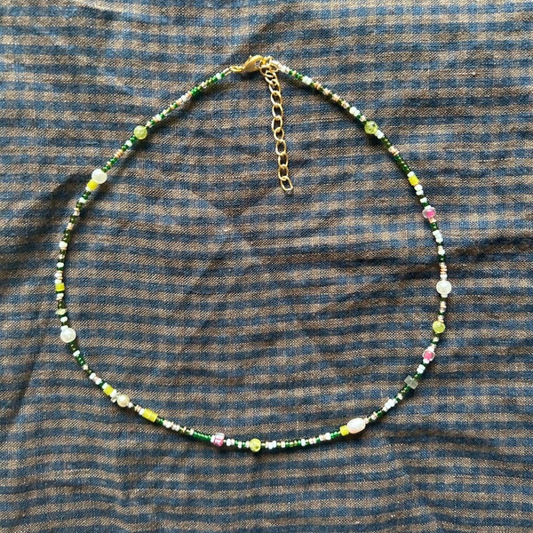 16" Mixed Seed Bead and Gemstone Necklace