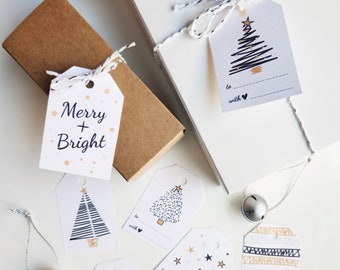 Set of 8 PRINTABLE Assorted Merry Christmas Black Gold Party Favor Gift Tags, Instant Digital Download PDF and JPEG, Joy, Oh What Fun