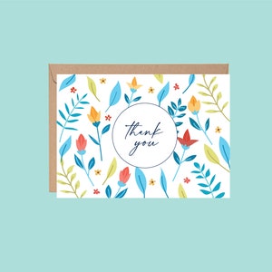 Navy Floral Thank You Card: Printable Foldable Greeting (Digital Download)