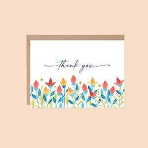 Navy Floral Thank You Card: Printable Foldable Greeting Card (PDF)