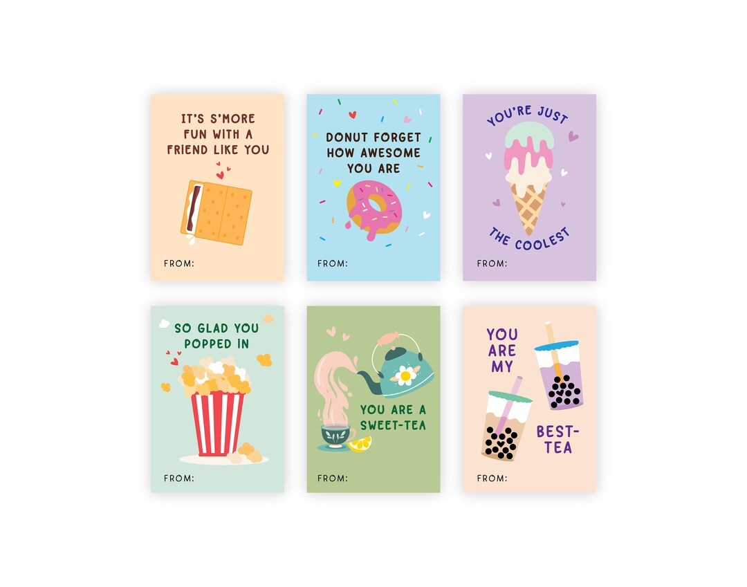 PRINTABLE Set of 6 Cute Sweet Treats Dessert Kids Valentine's Day ...