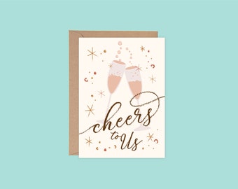 PRINTABLE Cheers To Us Bubbly Champagne Toast Happy Anniversary Card, Instant Download Foldable Greeting Card Digital Download, envelope