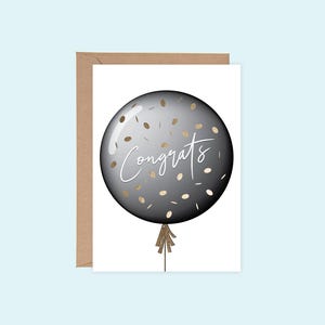 DRUCKBAR Schwarz Weiß Gold Konfetti Glückwunsch Ballon Herzlichen Glückwunsch Geburtstag Glücklich stolz Grußkarte Sofortiger digitaler Download Bestseller