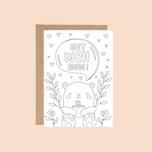 IMPRIMABLE Guérir bientôt Ours Sympathie pour enfants DIY Carte à colorier Téléchargement instantané Pliable Carte de voeux en téléchargement numérique PDF Enveloppe imprimable