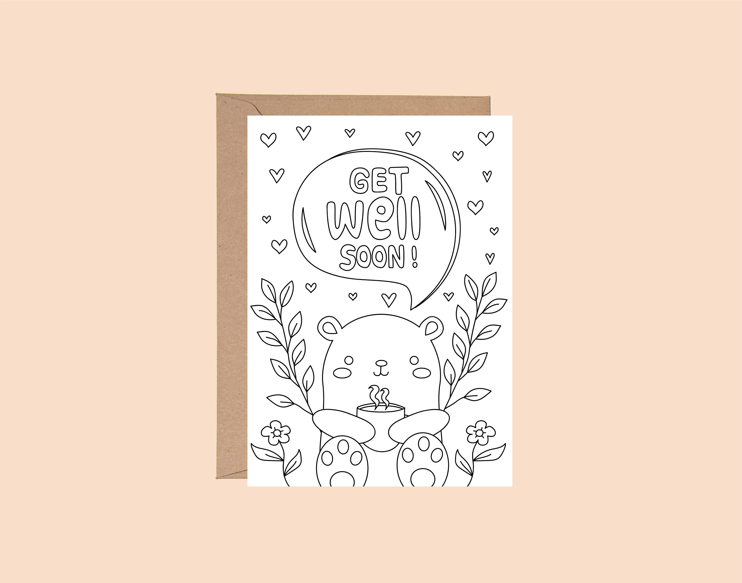 Get Well Soon Bear Coloring Card: Sympathy DIY Printable (PDF)
