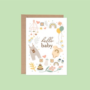 印刷可能なHello Baby、レインボーボヘミアンフローラルベビーシャワーグリーティングカード、インスタントデジタルダウンロードPDF封筒印刷可能ベストセラー