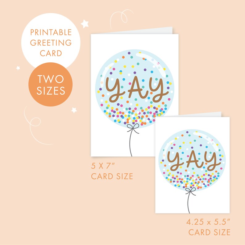 PRINTABLE Yay Colorful Confetti Blue Balloon Congratulations and Birthday Happy Proud Greeting