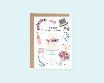 Wedding Cake Card: Floral Bouquet Congratulations (Digital Download)