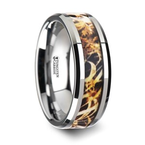 Grassland Camo Ring, Tungsten Carbide Band, Ring with Leaves, Mens Engagement Band, His Wedding Ring, Gift for Men, Halloween Gift for Him