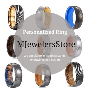 Lava Rock Ring, Ceramic Wedding Band, Black and Gray Ring, Polished Finish Band, Stone Inlay Ring, Gift for Boyfriend, Men Anniversary Gift image 6