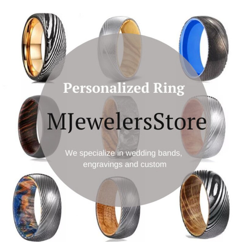Lava Rock Ring, Ceramic Wedding Band, Black and Gray Ring, Polished Finish Band, Stone Inlay Ring, Gift for Boyfriend, Men Anniversary Gift image 6