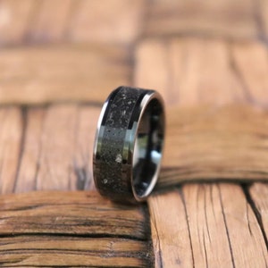 Lava Rock Ring, Ceramic Wedding Band, Black and Gray Ring, Polished Finish Band, Stone Inlay Ring, Gift for Boyfriend, Men Anniversary Gift image 5