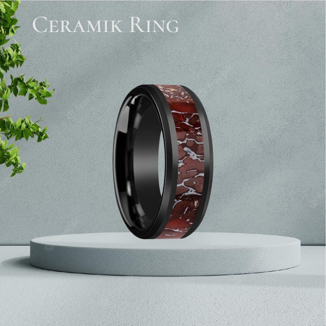 Red Bone Ring, Dinosaur Bone Band, Unique Engagement Ring, Ceramic ...
