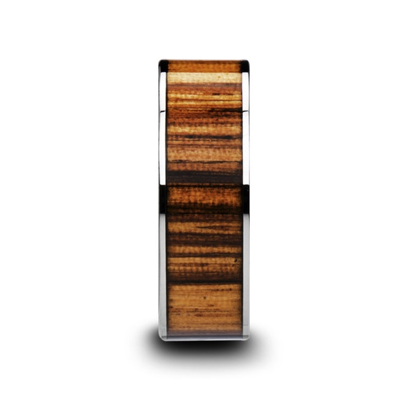 Flat Tungsten Carbide Ring with Polished Edges /& Real Zebra Wood Inlay 8mm