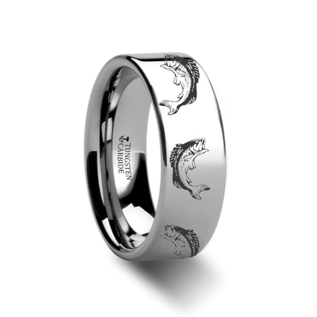 Fish Print Ring, Natural Wedding Band, Ocean Pattern Ring, Koi Fish Men ...