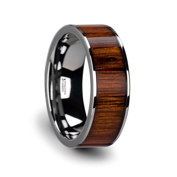 Rare Koa Wood Ring Rustic Wedding Band Customizable Tungsten Etsy