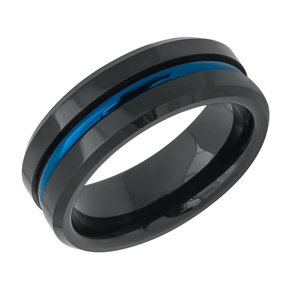 Blue Line Rings For Men Thin Blue Line Ring, Black Wedding Band, Tungsten Carbide Ring ...