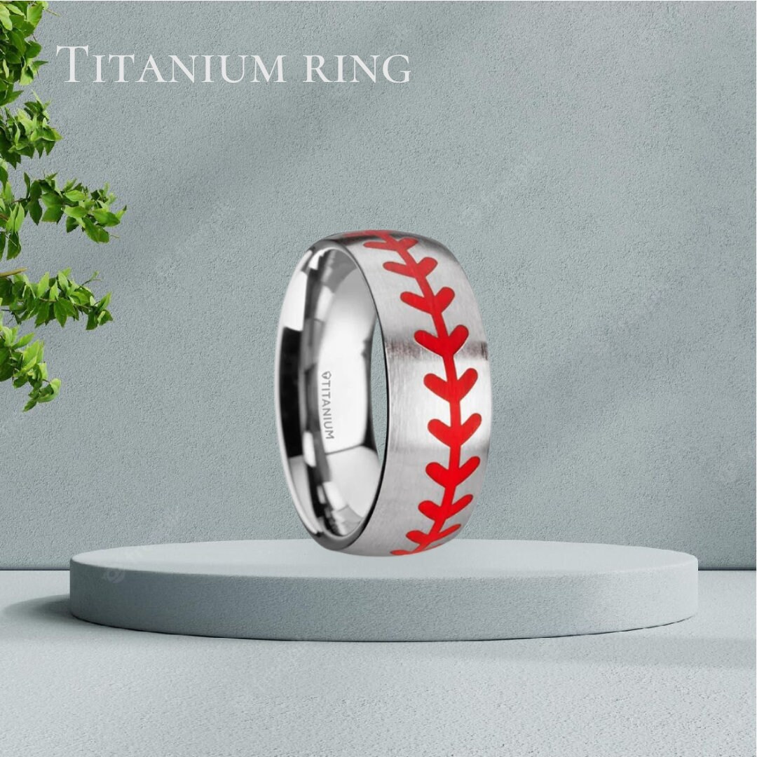 Baseball Stitch Ring, Patterned Engagement Band, Titanium Wedding Ring, Modern Wedding Band, Customized Promise Ring, Back to School Gift