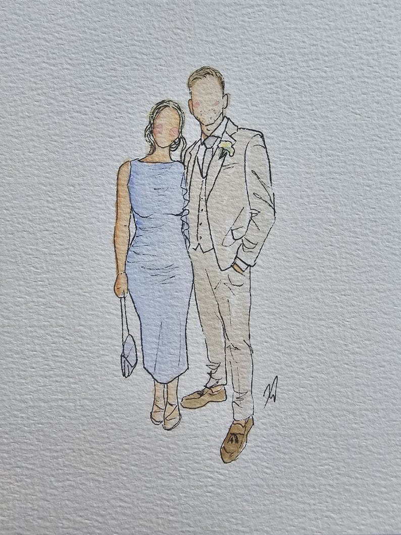 Remote Wedding guest portrait favors, budget friendly, unique wedding ideas, watercolor illustrations sketches, entertainment custom image 9