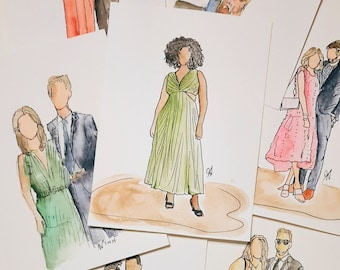Live Wedding Guest Watercolor Portrait Sketch Paintings, wedding guest favors, watercolor, ink, wedding entertainment, luxury wedding