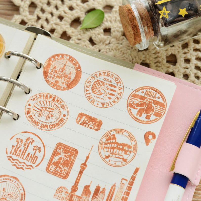 Set of 4 Travel Stamps Travelling Stamp Set of 4 Clear Stamp Sheets