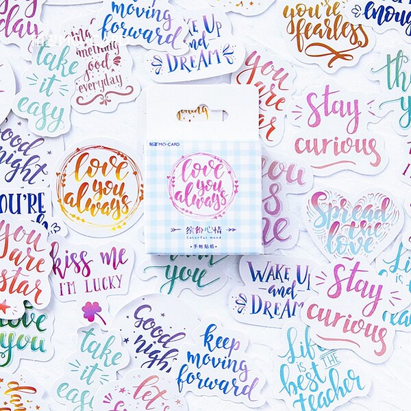 40 Pieces Quotes Sayings Words Messages Positive Affirmations Colour Color Stickers