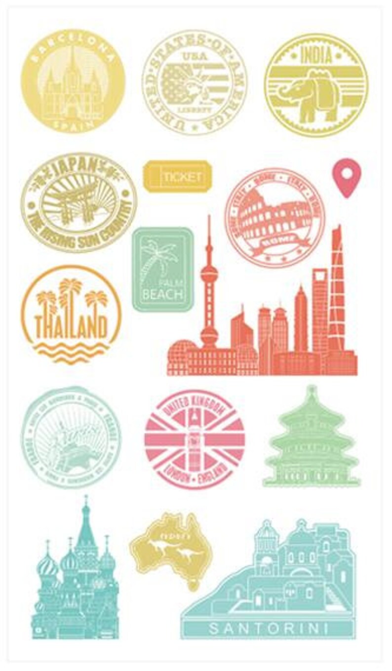 Set of 4 Travel Stamps Travelling Stamp Set of 4 Clear Stamp Sheets