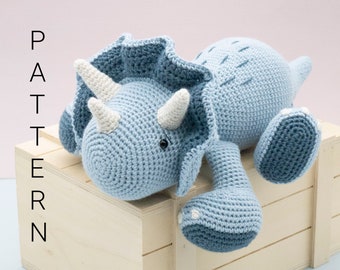 Amigurumi crochet pattern - Sumo the triceratops dinosaur (ENGLISH ONLY)