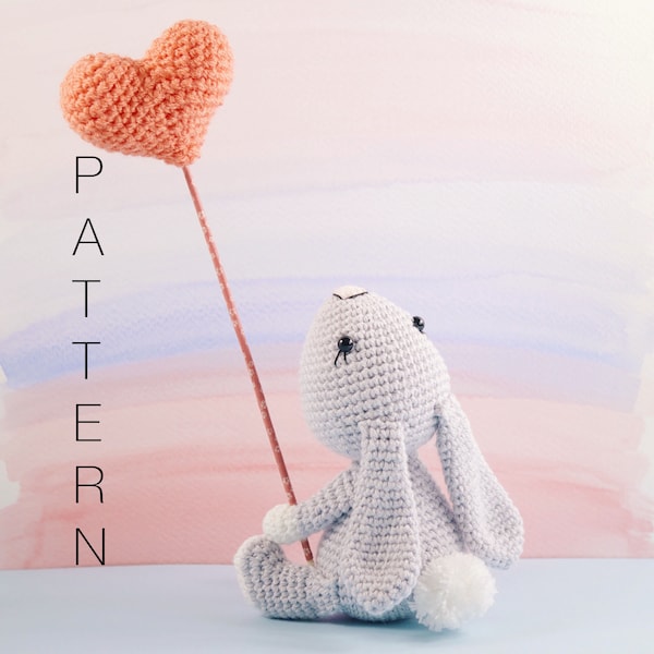 Amigurumi crochet pattern - Pippin the bunny rabbit with heart balloon (ENGLISH ONLY)