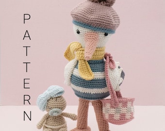 Amigurumi crochet pattern - Matty the stork and Kuro the baby (ENGLISH ONLY)