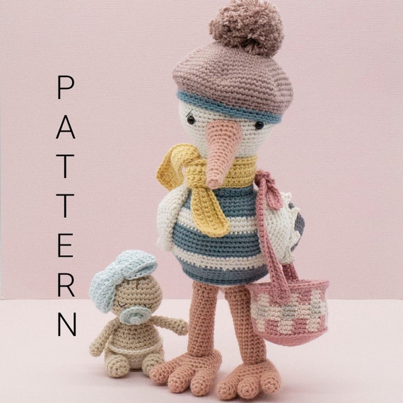 あみぐるみ編み図 - コウノトリのマティと赤ちゃんのクロ（英語のみ