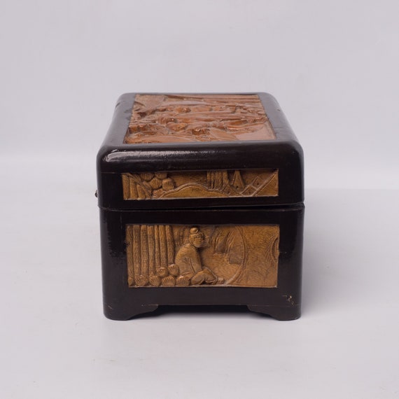 Chinese Hand Carved Wooden Jewellery/Trinket Box - image 2