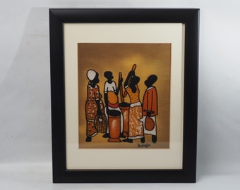 Original Henry Kasujja African People Batik Painting Wall Hanging Home Decor